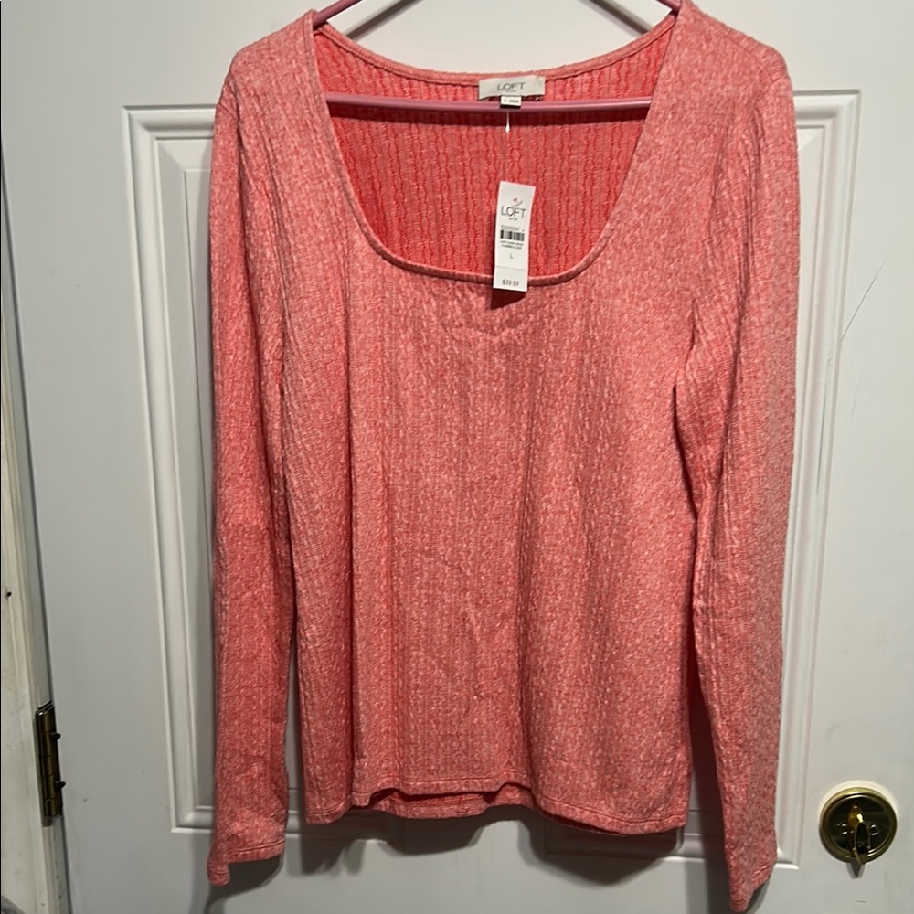 LOFT Pinkish orange colored Ribbed Blouse with Full Sleeves NWT